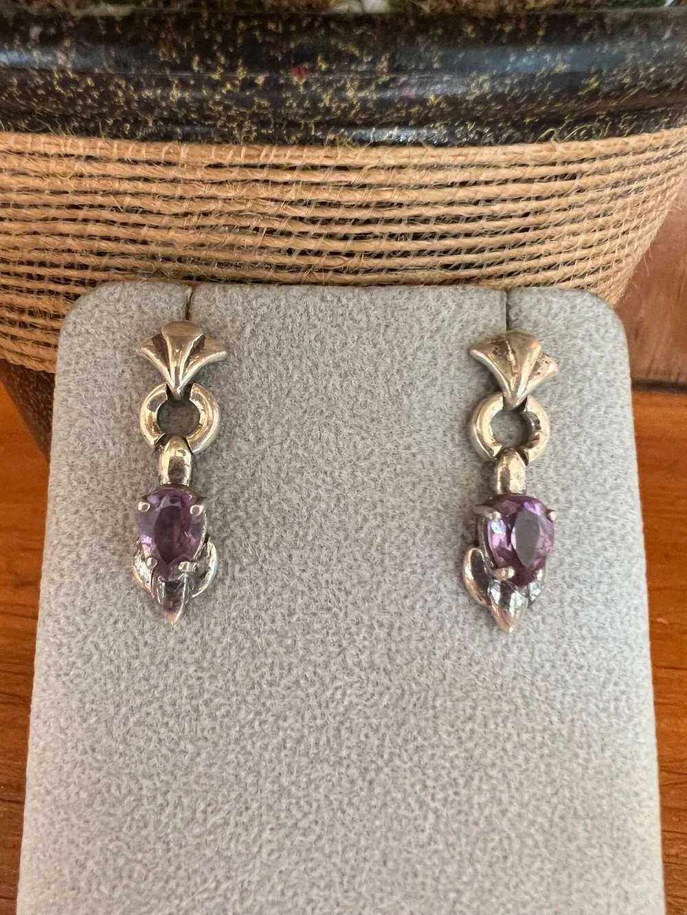 Sterling silver and amethyst post dangle earrings